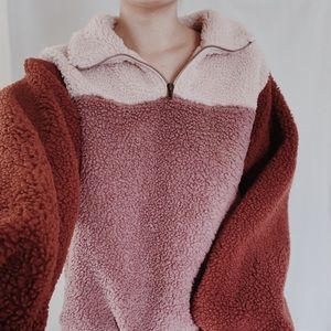 Pink multi tone 1/4 zip teddy pullover